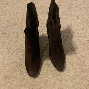 Chocolate Suede Ruffle Booties